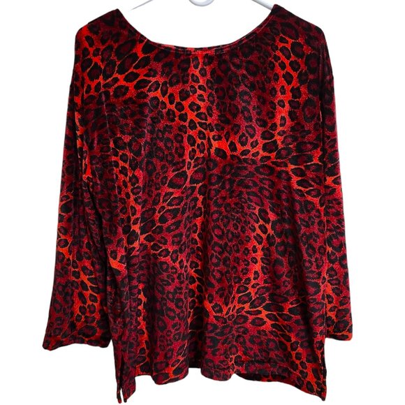 Moon Dance Red and Black Leopard Print Velour  Pullover Top Size 18 to 20, XXL - Picture 1 of 11